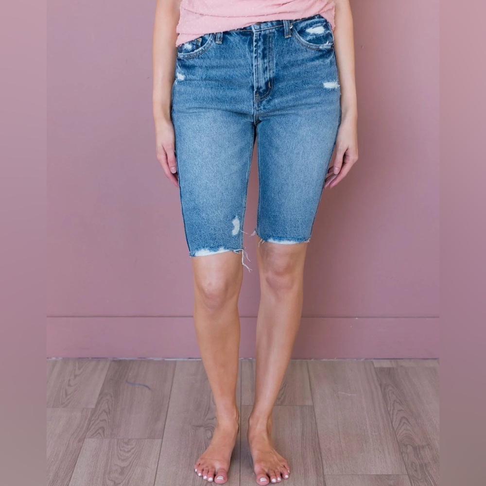 Denim Bermuda Shorts Distressed